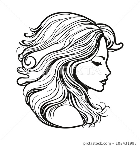 Silhouette of a woman with long flowing hair, with isolated background. Silhouette of a woman with long flowing hair, with isolated background. 108431995