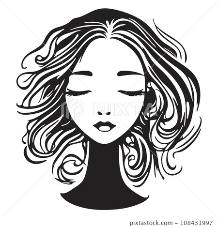 Silhouette of a woman with long flowing hair, with isolated background. Silhouette of a woman with long flowing hair, with isolated background. 108431997