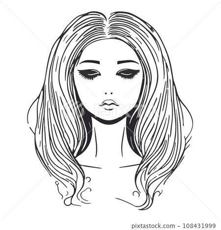 Silhouette of a woman with long flowing hair, with isolated background. Silhouette of a woman with long flowing hair, with isolated background. 108431999