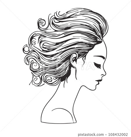 Silhouette of a woman with long flowing hair, with isolated background. 108432002