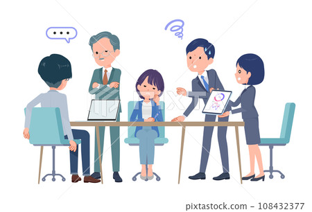 A business scene where multiple people have a meeting. Bad impression. A business scene where multiple people have a meeting. Bad impression. 108432377