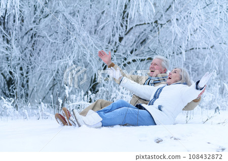 Nicel elderly couple rejoice together in winter 108432872