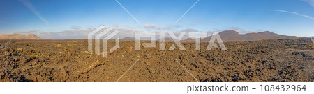Panoramic view over the barren volcanic Timanfaya National Park on Lanzarote Panoramic view over the barren volcanic Timanfaya National Park on Lanzarote 108432964
