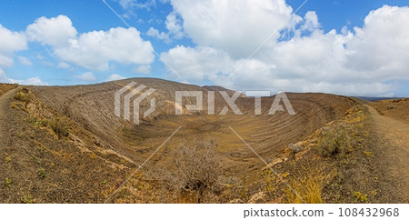 Panoramic view over the volcanic crater of Caldera Blanca on Lanzarote Panoramic view over the volcanic crater of Caldera Blanca on Lanzarote 108432968