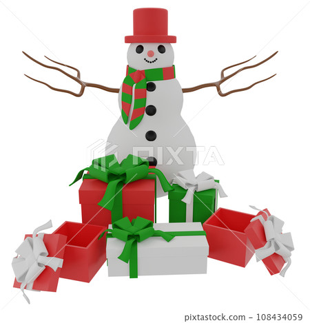 snowman and gift boxes 3D Render snowman and gift boxes 3D Render 108434059