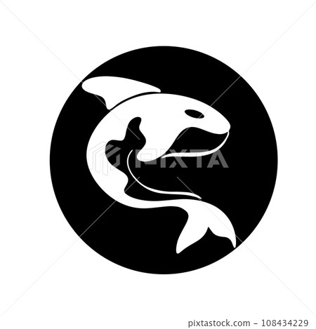 Simple black orca whale animal template logo creative design. Killer underwater animal. Logo for business, identity and branding. 108434229