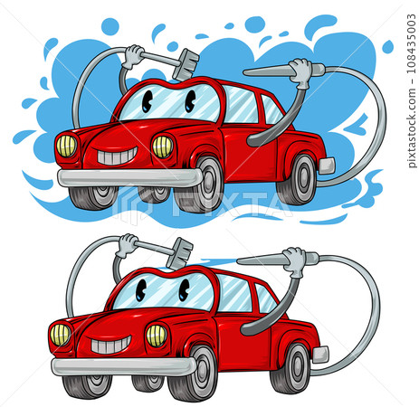 Automobile Cartoon Character Car Wash. Vector Hand Drawn Illustration isolated on white background. 108435003