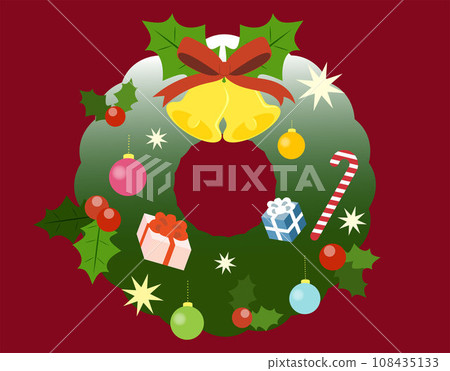 Cute christmas wreath illustration on red... - Stock Illustration ...