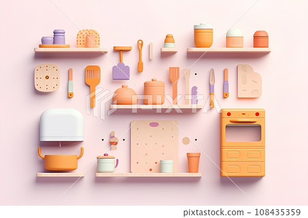 Kitchen set scenery (3D) pastel style Kitchen set scenery (3D) pastel style 108435359
