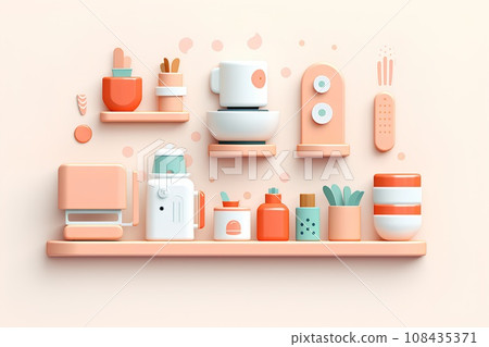 廚房佈景(3D)柔和風格 廚房佈景(3D)柔和風格 108435371