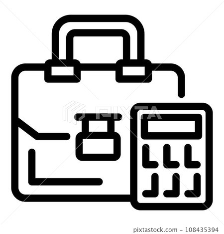 Suitcase and calculator icon. Outline suitcase and calculator vector icon for web design isolated on white background Suitcase and calculator icon. Outline suitcase and calculator vector icon for web design isolated on white background 108435394