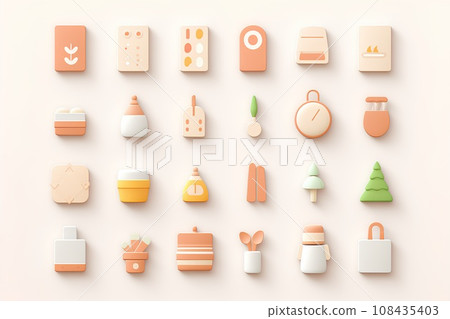 Kitchen icon material set (3D) pastel style 108435403