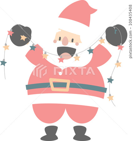 merry christmas and happy new year with cute santa claus and christmas light, flat png transparent element cartoon character design 108435408