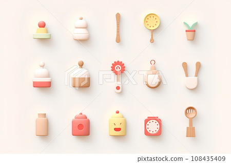 Kitchen icon material set (3D) pastel style 108435409