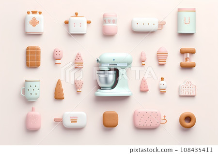 Kitchen icon material set (3D) pastel style Kitchen icon material set (3D) pastel style 108435411