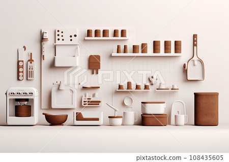Kitchen set scenery (3D) white and koge brown tone 108435605