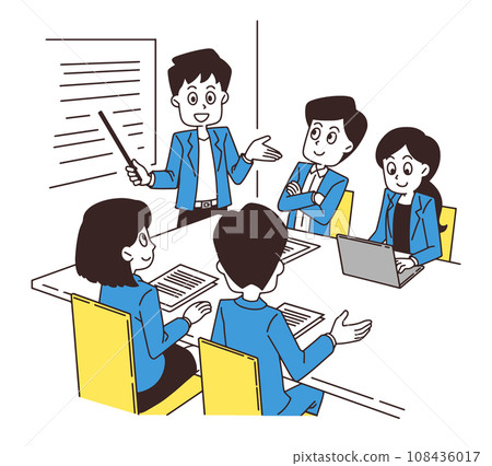 Illustration of office workers gathering and having a meeting Illustration of office workers gathering and having a meeting 108436017