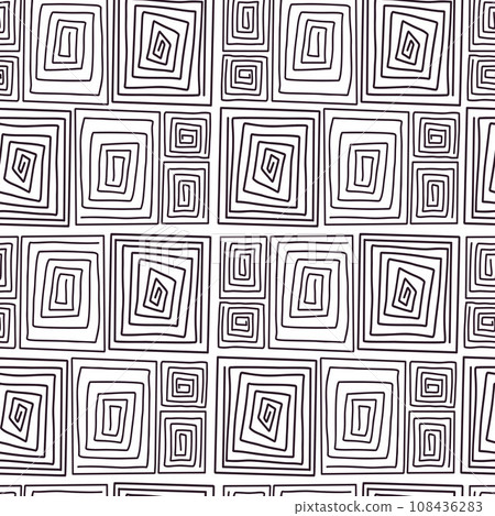 Seamless modern abstract pattern. Linear spiral shapes rectangles on white background. Vector illustration. 108436283