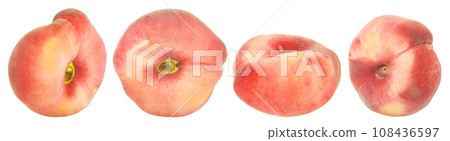 Set flat peaches from different angles isolated on white Set flat peaches from different angles isolated on white 108436597