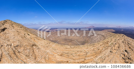 Panoramic view over the volcanic crater of Caldera Blanca on Lanzarote Panoramic view over the volcanic crater of Caldera Blanca on Lanzarote 108436686
