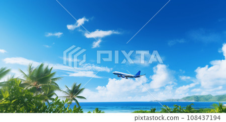 Concept of airplane travel to exotic destination Concept of airplane travel to exotic destination 108437194