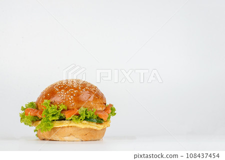 Fresh tasty burger isolated on white background 108437454