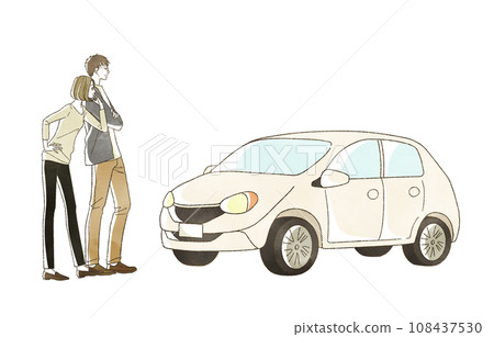 Car and smiling man and woman 108437530
