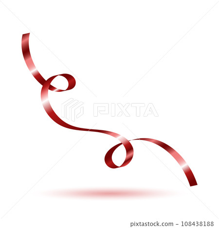 Decorative red curling ribbon element. Christmas, New year, Birthday, Valentine's, Wedding, Holiday or Event decoration. Isolated on white background with shadow. Realistic vector illustration. Decorative red curling ribbon element. Christmas, New year, Birthday, Valentine's, Wedding, Holiday or Event decoration. Isolated on white background with shadow. Realistic vector illustration. 108438188