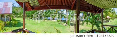 View of the garden in the tourist resort of Carp Island in Palau View of the garden in the tourist resort of Carp Island in Palau 108438220