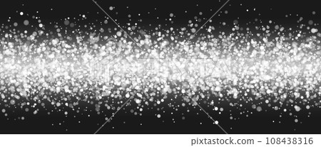 Shimmering, transparent white particles on a black background. 108438316