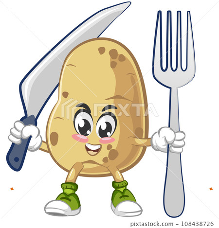 vector illustration of cute potato mascot carrying a fork and knife vector illustration of cute potato mascot carrying a fork and knife 108438726