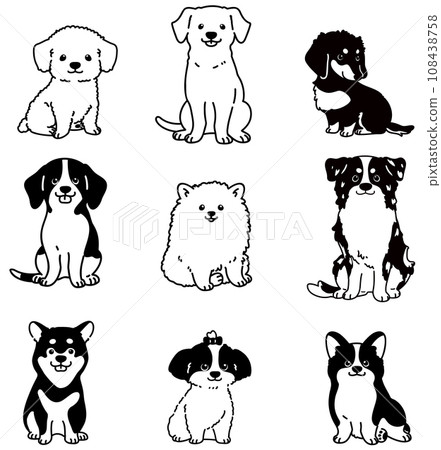 插圖集 B 一隻可愛的狗坐在前面，只有主線是白色的 108438758
