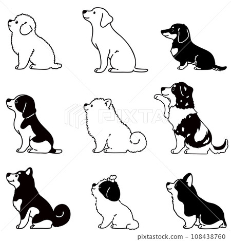 可愛的小狗側坐著的插畫 Set B 只有主線是白色的 108438760