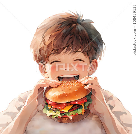 一個男孩咬著一個大漢堡 一個男孩咬著一個大漢堡 108439135