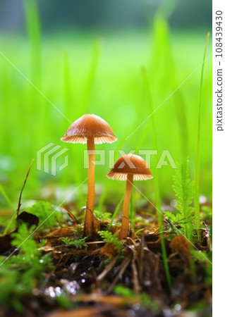 Wet mushrooms in a forest. Wet mushrooms in a forest. 108439430