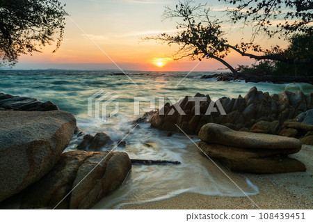 seascape at sunrise, Ko Man Klang, Rayong. Long exposure seascape at sunrise, Ko Man Klang, Rayong. Long exposure 108439451