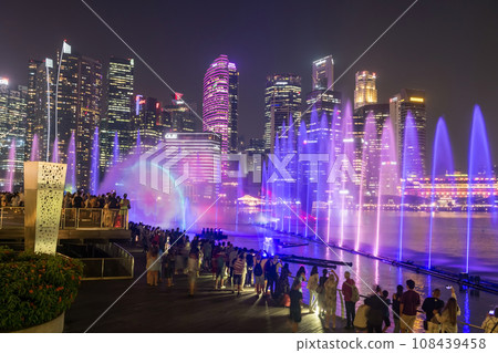 Spectra show of dancing fountains in Marina bay at night, Singapore 108439458