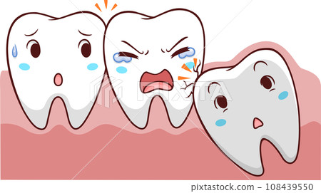 Cartoon impacted tooth in the gum. 108439550