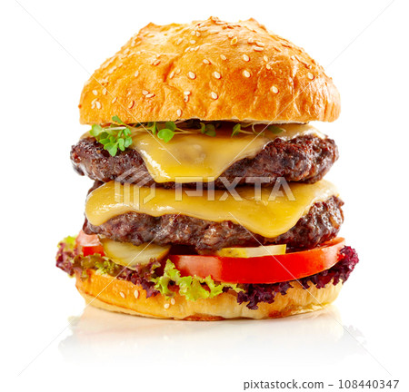 Fresh tasty burger isolated on white. 108440347