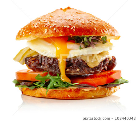 Fresh tasty burger isolated on white. 108440348