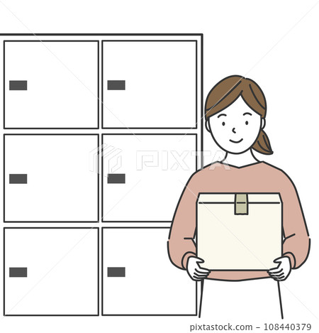 A woman with luggage and a delivery box 108440379