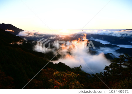 A sea of clouds burning in the morning sun A sea of clouds burning in the morning sun 108440971