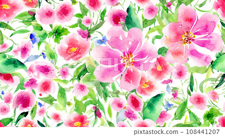 Illustration of many flowers in watercolor style 108441207