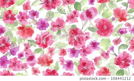 Illustration of many flowers in watercolor style 108441212