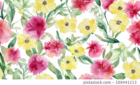 Illustration of many flowers in watercolor style 108441213