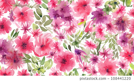Illustration of many flowers in watercolor style 108441220