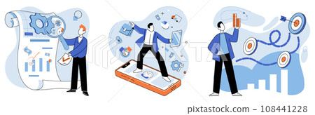 Business objectives. Vector illustration. Setting realistic goals ensures feasibility business plans Careful planning and execution are essential for successful investments Investing in employee Business objectives. Vector illustration. Setting realistic goals ensures feasibility business plans Careful planning and execution are essential for successful investments Investing in employee 108441228