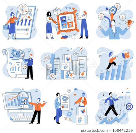 Business objectives. Vector illustration. Business finance and industry trends impact strategic decisions Effective marketing is crucial for driving commerce Employment opportunities are abundant 108441239