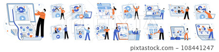 Video marketing vector illustration. A well defined strategy is crucial for maximizing impact and success video marketing campaigns The video marketing concept revolves around leveraging videos Video marketing vector illustration. A well defined strategy is crucial for maximizing impact and success video marketing campaigns The video marketing concept revolves around leveraging videos 108441247