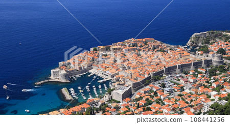 Panoramic Aerial view of Dubrovnik Old Town on coast of Adriatic Sea, Croatia, Europe Panoramic Aerial view of Dubrovnik Old Town on coast of Adriatic Sea, Croatia, Europe 108441256